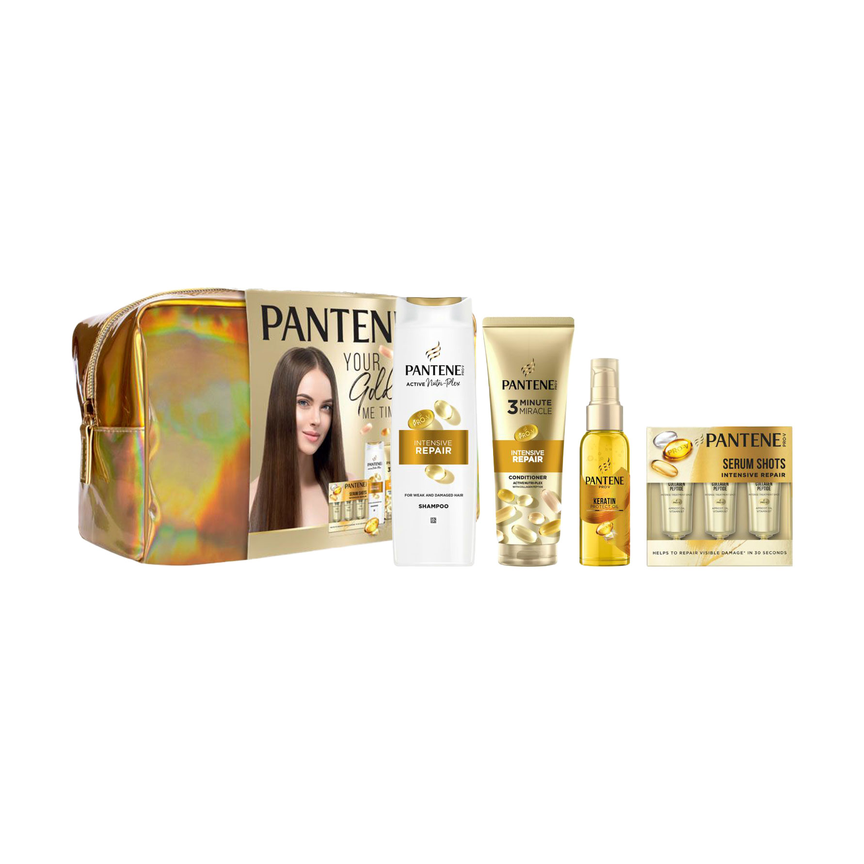 Набір для волосся Pantene Pro-V Інтенсивне відновлення (шампунь, 250 мл + бальзам, 220 мл + олія, 100 мл + коктейль, 3*15 мл + косметичка)